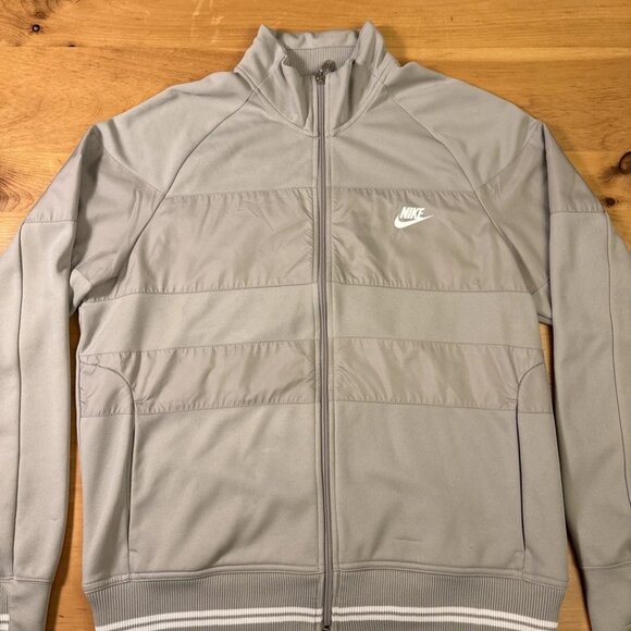 Vintage Y2K Nike Gray Full Zip Track Jacket Size Large L Striped Windbreaker - Picture 2 of 14